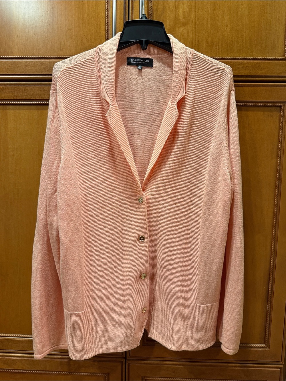 Jones New York Peach Button-Front Knit Sweater Blazer